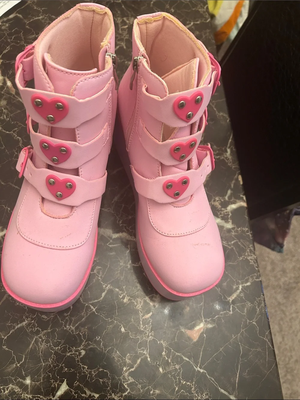 Women’s Pink Heart Strap Boots